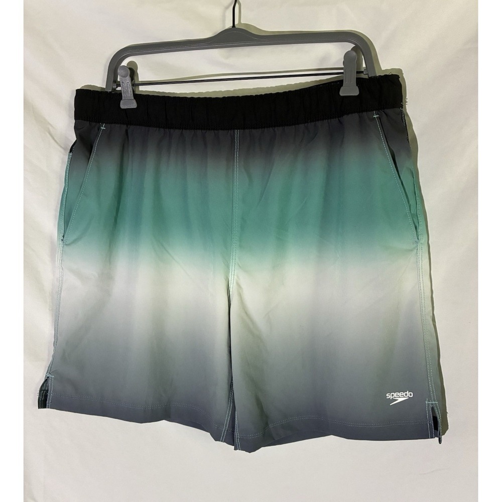 Speedo Tech Volley Swim Shorts Trunk Mens L PUF 50+ Blue Stretch Comfort Liner